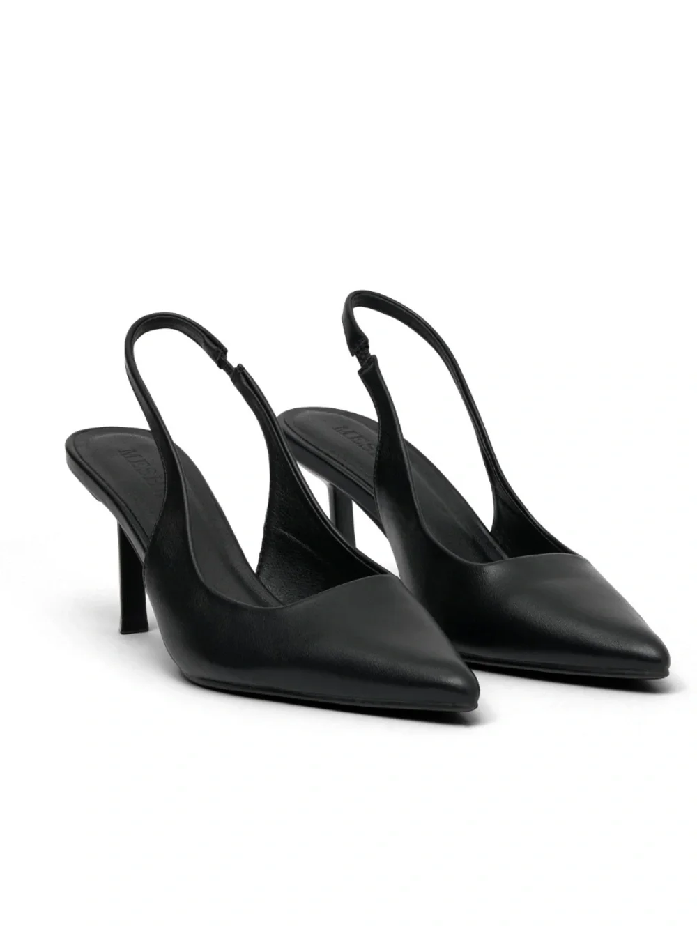 Meshki Black Pointed Slingback Mid-Heels